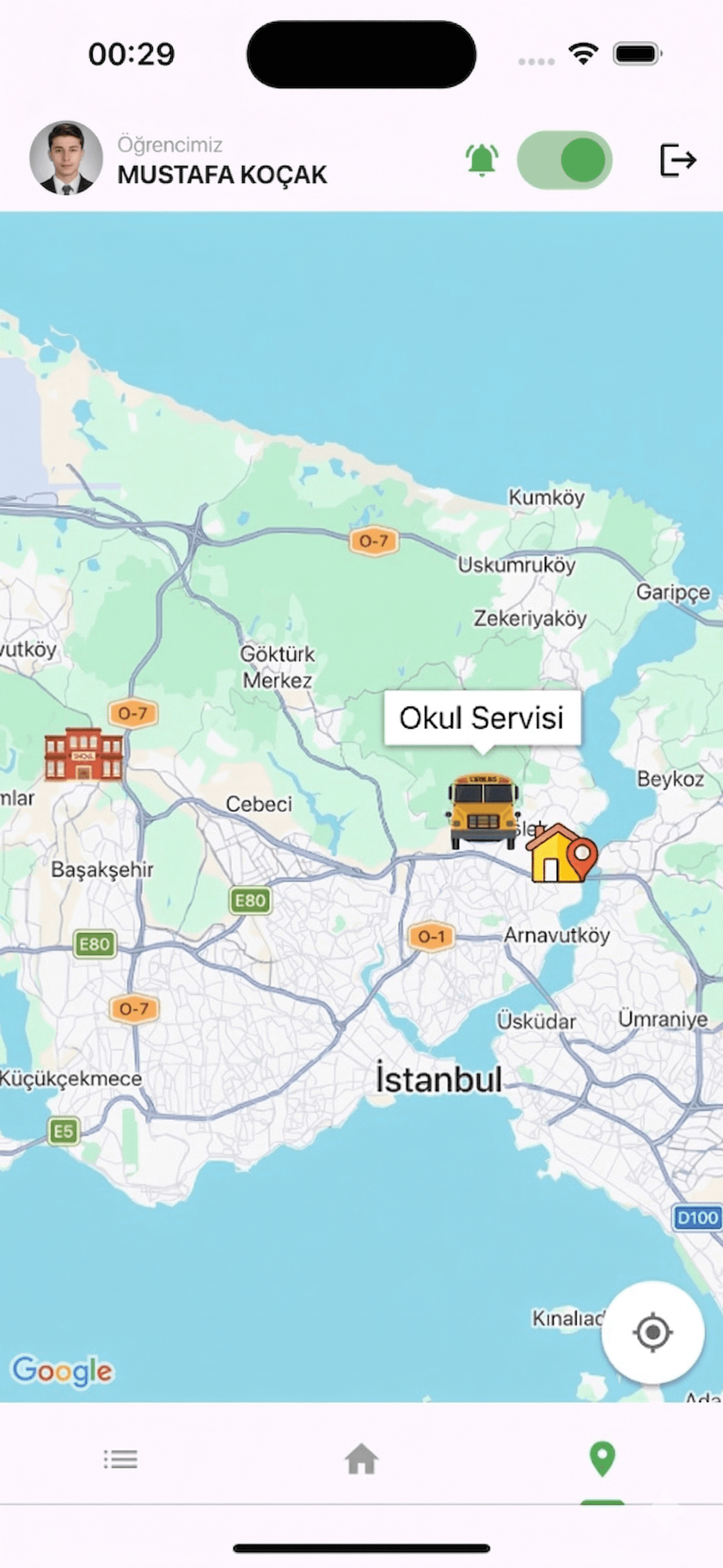 Uygulama ekranı: map screen